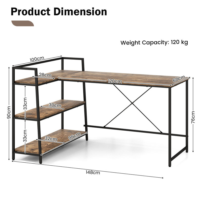 L-Shaped Metal Base Computer Desk
