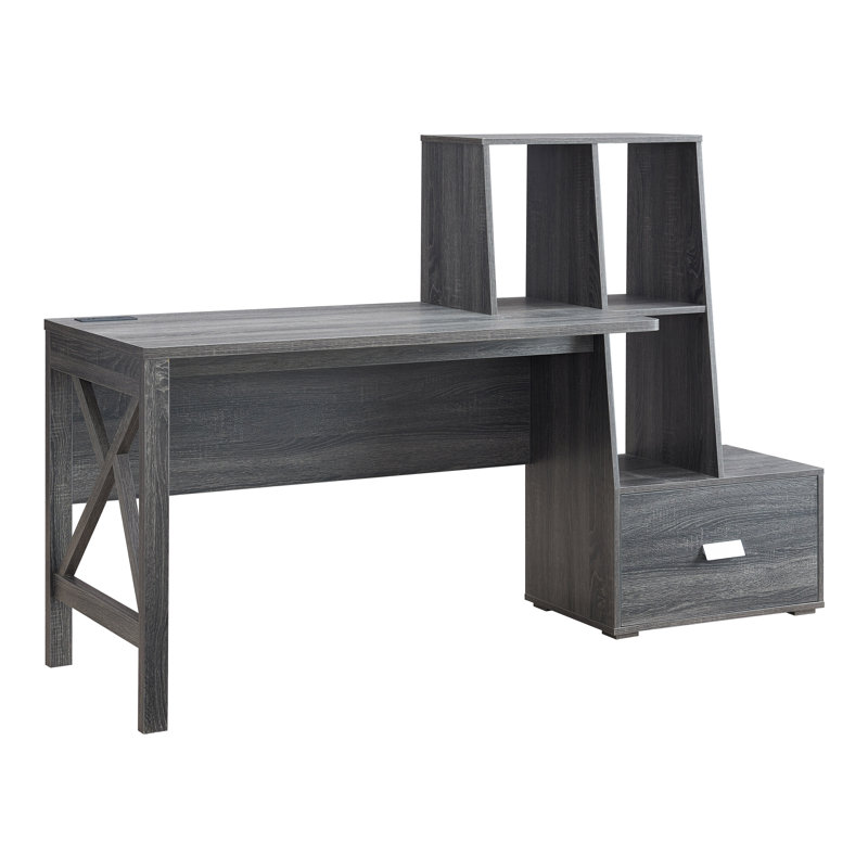 Theo Executive Desk with Power Outlet, Distressed Gray