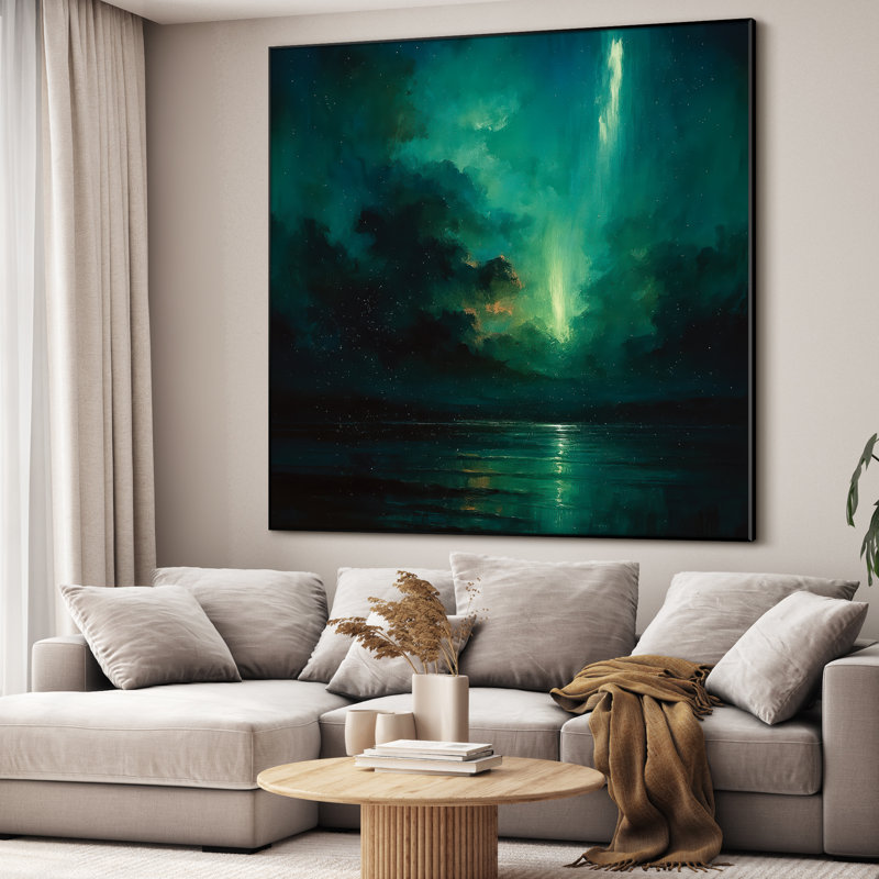 Très grand art mural imprimé sur toile - Paysage abstrait, œuvre d'art rétro pour décor de salon ou de chambre à coucher - «Assemblage requis du cadre (cadre non fini)»