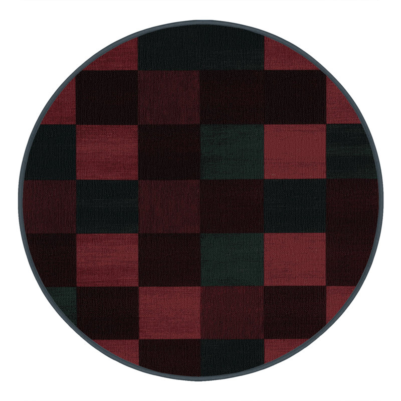 Tapis brun à carreaux lavable à la machine, Rond 6 pi
