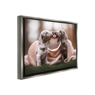 " Puppies With Blanket Floater Frame " by Natalie Grosse