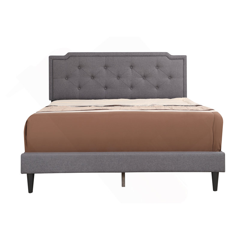 Upholstered Bed Frame With Button Tufted Headboard, Gray, Queen