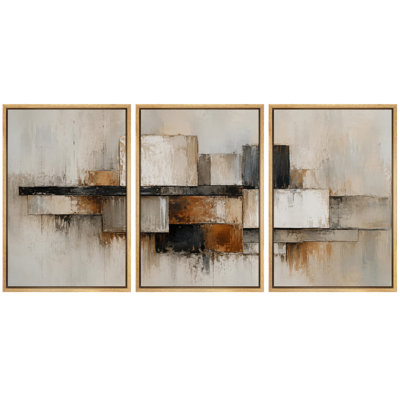 Tableau abstrait géométrique beige, brun, noir et ivoire, impression giclée sur toile encadrée en 3 parties - 40,6 x 61 cm (16 x 24 pouces)