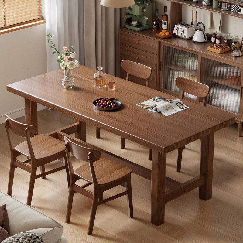 Solid wood solid large table set, 29.52"H x 78.74"L x 35.43"W, Dark Brown