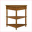 Table basse d'angle brune à 3 niveaux avec pieds en bois massif pour petits espaces, plateau imperméable brun