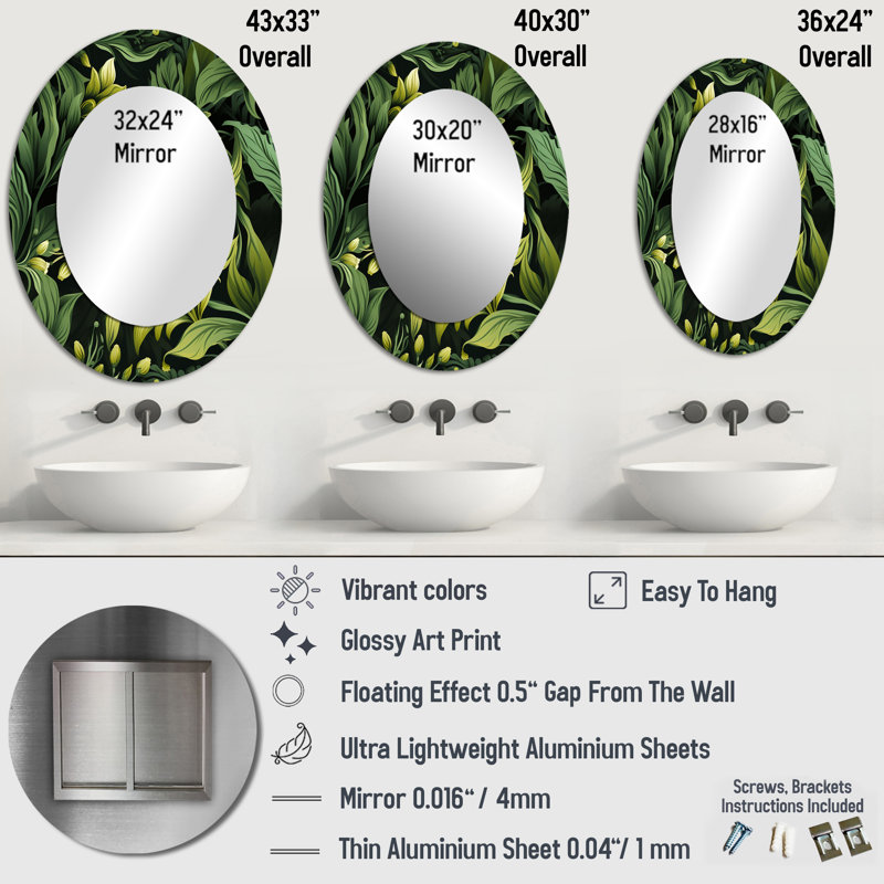 Theressa - Miroir mural ovale vert, H 40 po x l 30 po