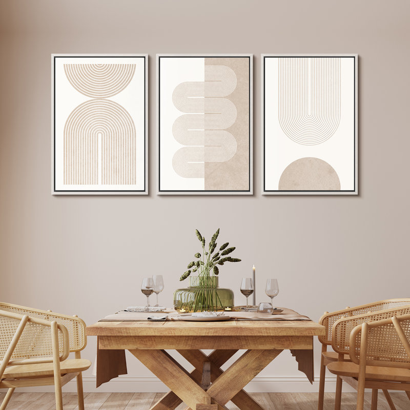 "Mid-Century Modern Boho" Duotone Beige Abstract Lines, H 36 po x l 72 po, Plastique blanc