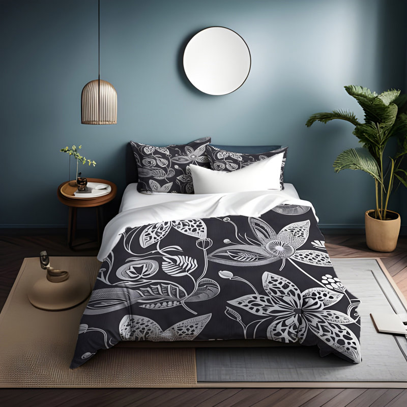 Polyester Floral Duvet Cover, King Duvet Cover + 2 King Shams