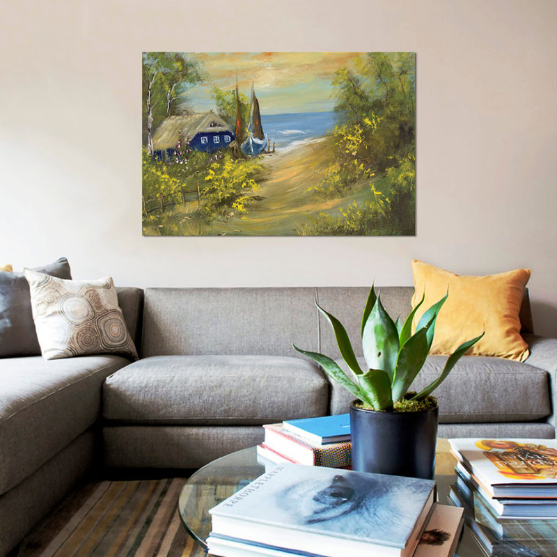 «Blue House I», reproduction sur toile, H 8 po x l 12 po x P 0,75 po, Pas de tapis, Toile tendue