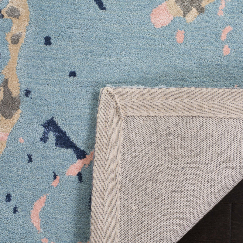 Amier Hand Tufted Viscose/Wool Abstract Rug in Blue/Light Pink, Runner 2'6" x 8'
