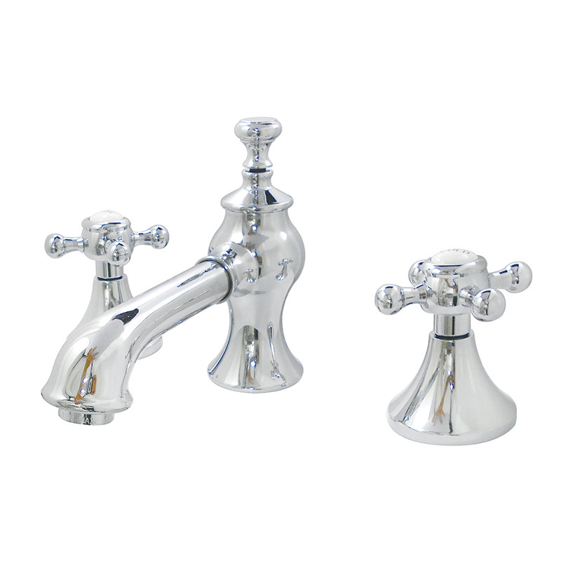 Kingston Brass English Country Two-Handle 3-Hole Deck Mount Widespread Bathroom Faucet with Brass Pop-Up Drain