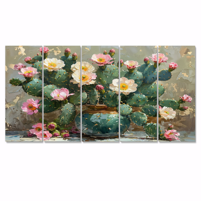 Cactus vert et rose à fleurs, H 28 po x l 60 po