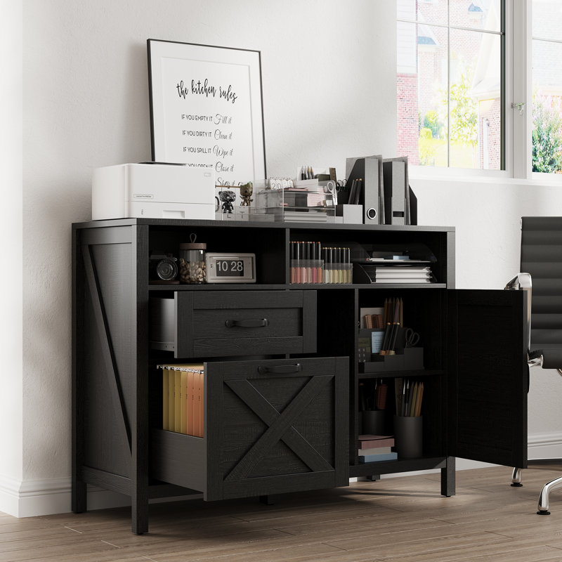 Lateral File Cabinet, Farmhouse 2 Drawer, Black