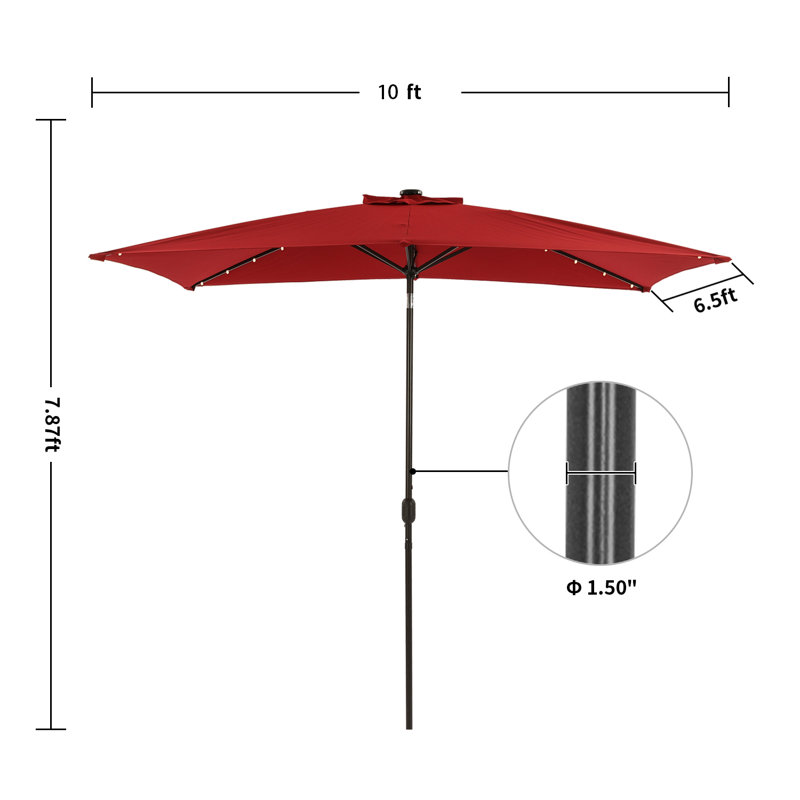 Parasol de marché rectangulaire lumineux 9 pi 10 po x 6 pi 6 po Sikeston, Rouge
