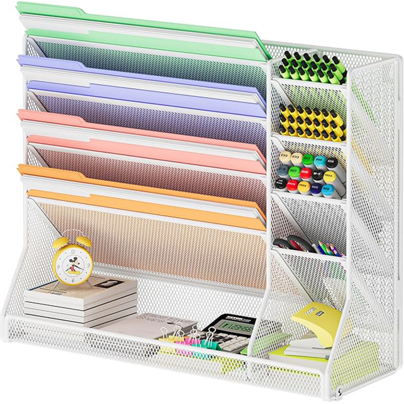 Organisateur de dossiers mural réglable à 5 niveaux en métal blanc | Organiseur de bureau à 5 niveaux, support mural pour dossiers, organisateur de courrier pour le bureau personnel, plateau à documents suspendu