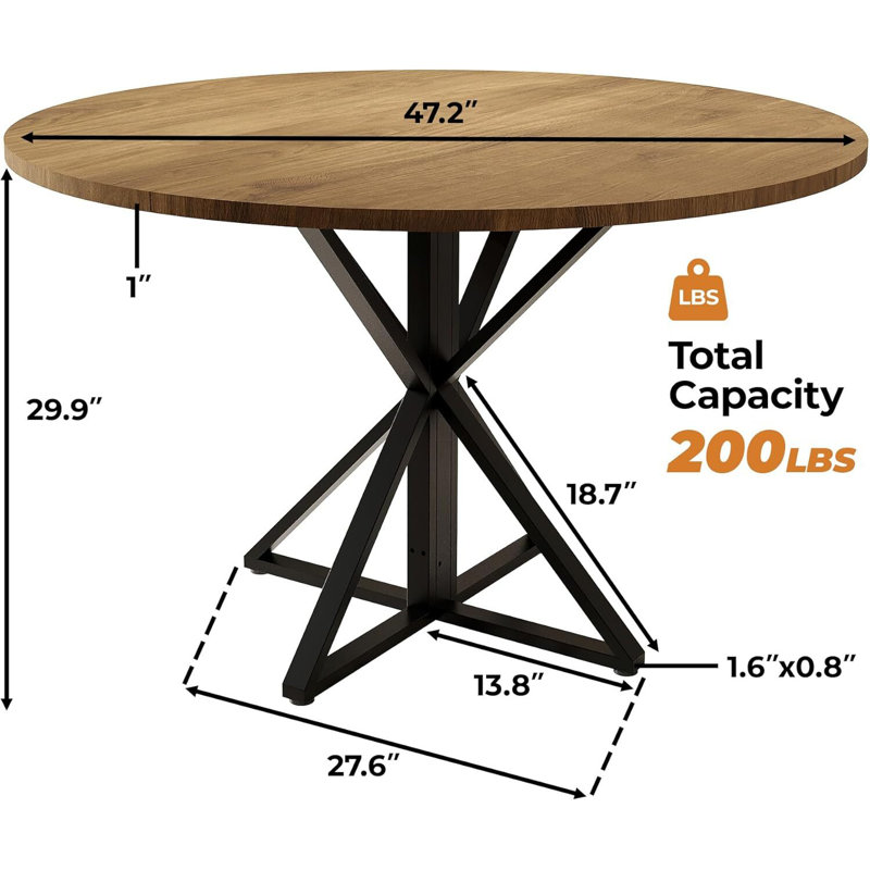 Dining Room Table with Heavy Duty Metal Base, 47", Brown
