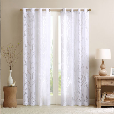 Grommet Top Sheer Bird On Branches Burnout Window Curtain(Only 1 Pc Panel)