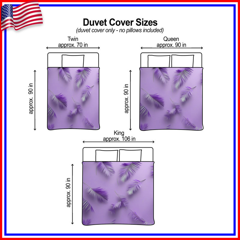 Housses de couette mauves à feuilles de palmier, Lit simple