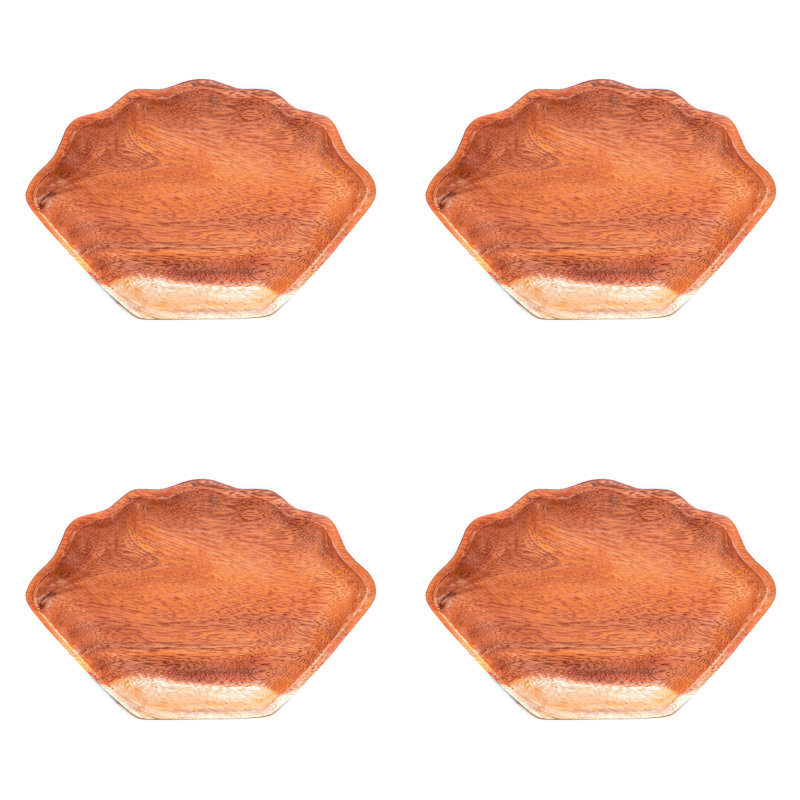 Assiette plate en acacia 10 po Clam (ensemble de 4)