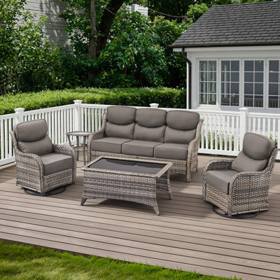 Ensemble 5 pièces de canapé de patio et de chaises pivotantes en osier avec table basse