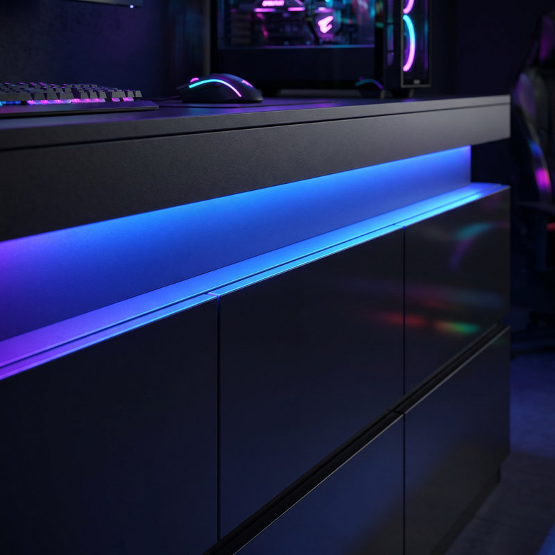 Console de jeu 55 po à DEL avec consoles de jeu et rangement avec prises de courant, Noir