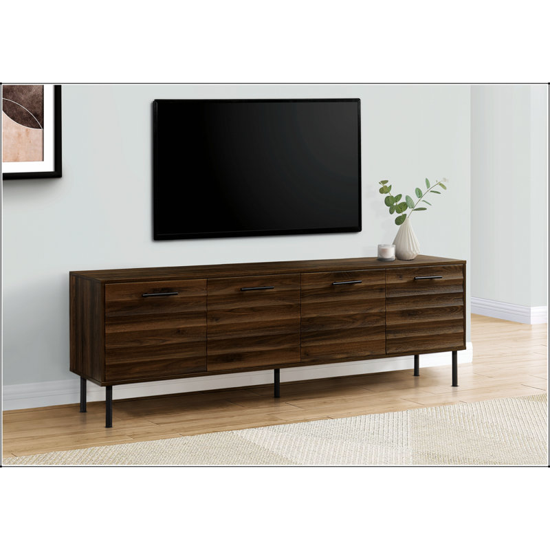 Meuble télé, 72 po, console, meuble multimédia, armoire de rangement, stratifié, métal, transitionnel