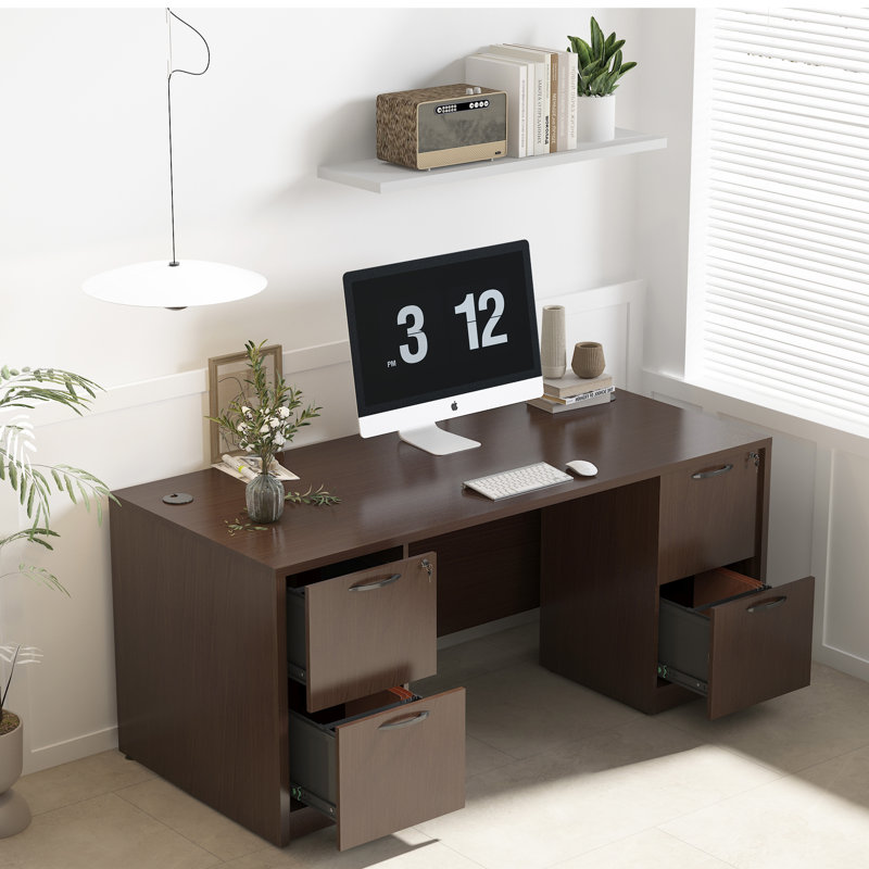 Niosha 66.93" Executive Desk With Mobile File Cabinets, Espresso