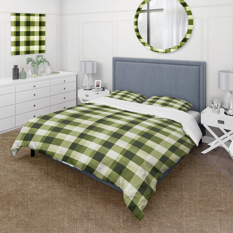 Ensemble de housse de couette à carreaux écossais UK Green Elegance, Housse de couette pour très grand lit et 2 très