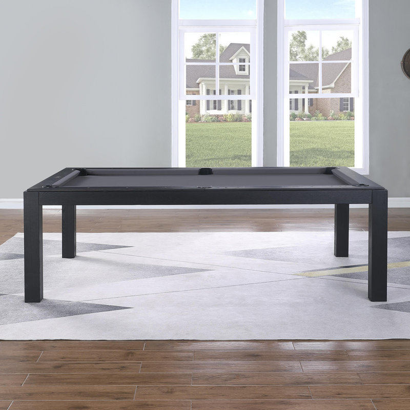 Table de billard en ardoise avec plateau de salle à manger Olivia, 7 pi, Eau gris anthracite, Noir rétro