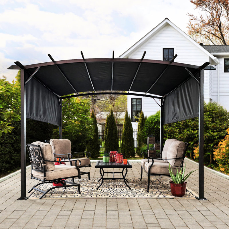 Pergola d'extérieur 12 x 9 pi avec abat-jour rétractable - Structure en acier pour les pique-niques et les rassemblements dans la cour