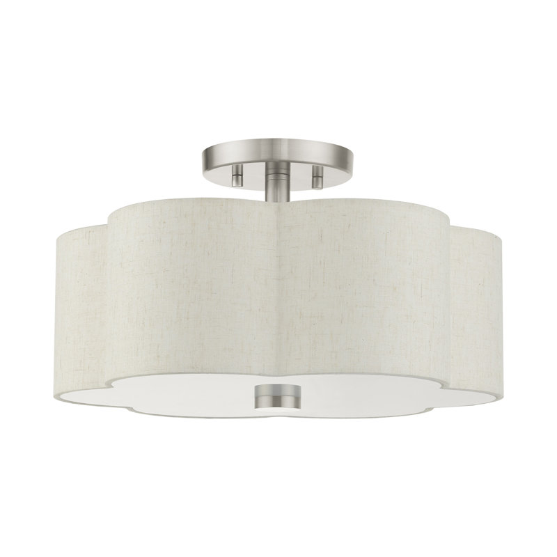 Copper Linen Blend Semi Flush Mount, Brushed Nickel, 8.5" H x 15" W x 15" D