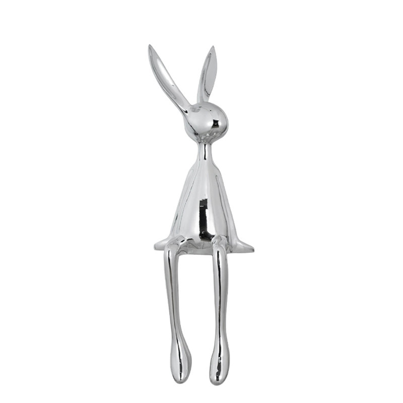 Pièce décorative en lapin de luxe en résine électrolytique, Argent argent