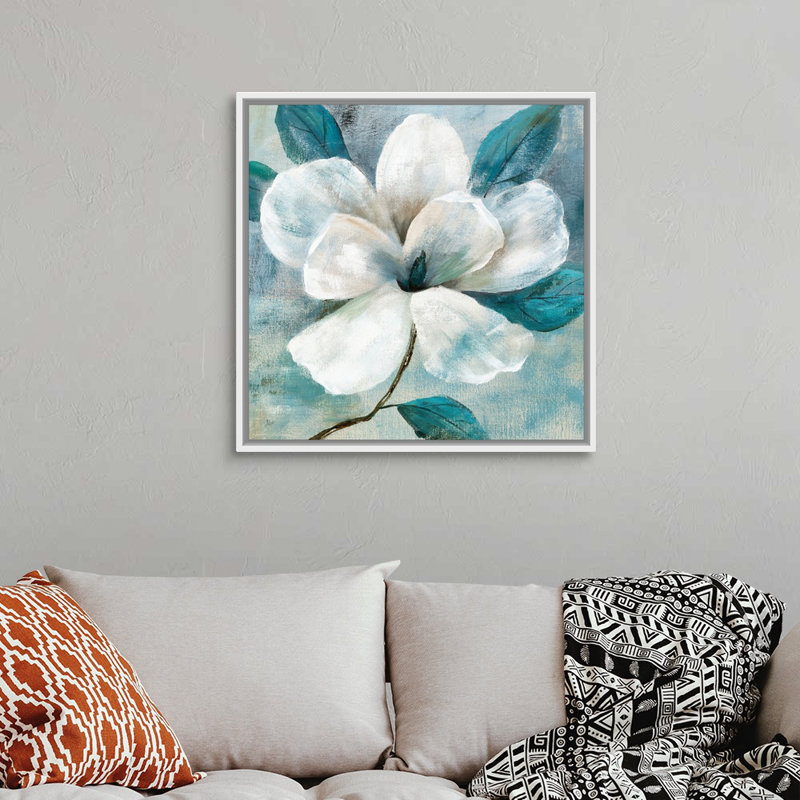 Art mural bleu sarcelle Magnolia I, Cadre blanc, H 30 po x l 30 po x P 1,25 po