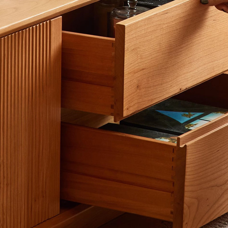Meuble télé en bois de cerisier avec grand espace de rangement, H 17,71 po x L 59,05 po x l 15,74 po