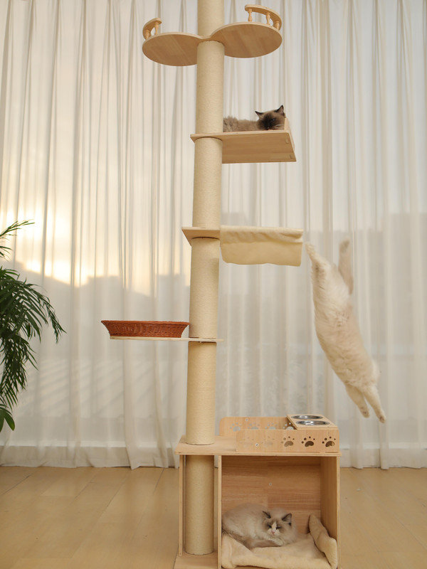 Arbre à chat réglable à 5 niveaux – Griffoir en chanvre, perchoirs, centre d'activités robuste pour intérieur/extérieur