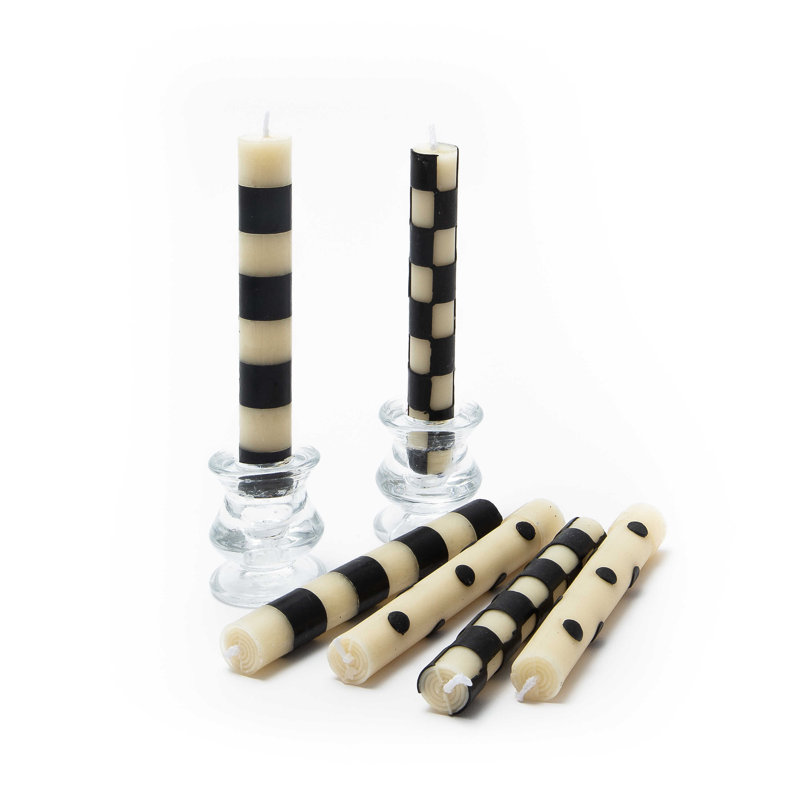 Mini Black And Ivory Dinner Candles Set Of 6