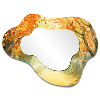 Yellow Boho Decorative Wall Mirror – Autumn Golden Glade Forest, Printed on Metal