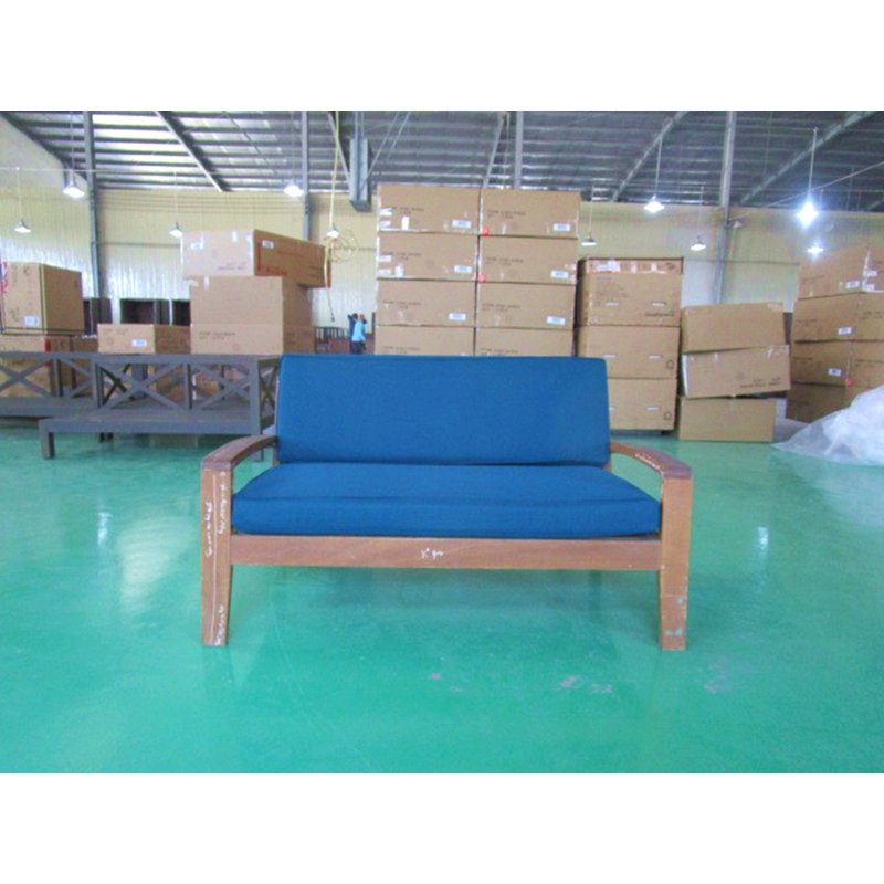 Ensemble de conversation d'extérieur 2 pièces en bois d'acacia teck - causeuse et table basse avec coussins bleu foncé résistants à l'eau, capacité de 350 lb pour le patio, la terrasse et la cour arrière