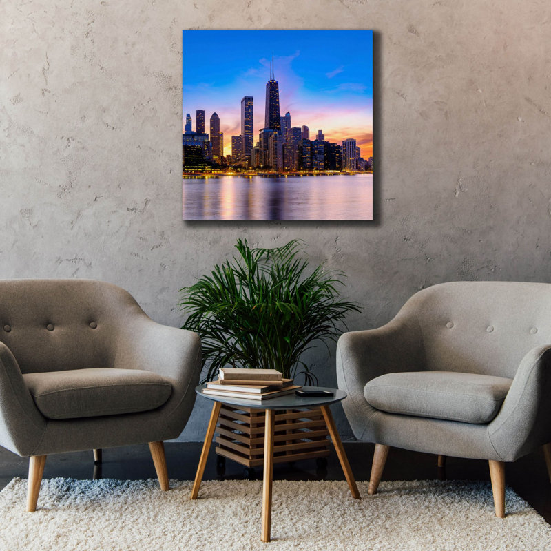 «Chicago - Amber Sunset Glow» par Epic Portfolio, art mural sur toile, H 37 po x l 37 po x P 1,5 po