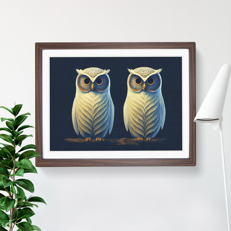 Symmetrical Owls - Single Picture Frame Print, 34cm H x 46cm W, Brown