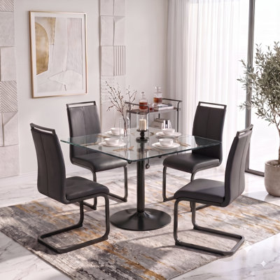 Ensemble de table de salle à manger 5 pièces pour 4 personnes, ensemble de salle à manger carré en verre avec chaises en similicuir