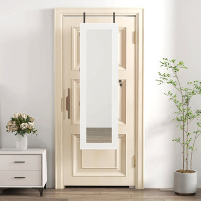 Armoire de rangement pour armoire à bijoux en bois massif avec miroir pleine grandeur, verrouillable au mur 47,5 x 14,3 po avec lumière DEL