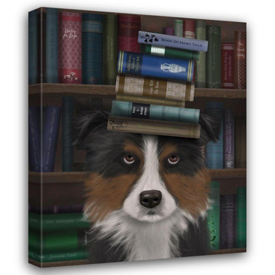 Art sur toile tendu Winston Porter Fab Funky Gallery: Border collie, tricolore et livres