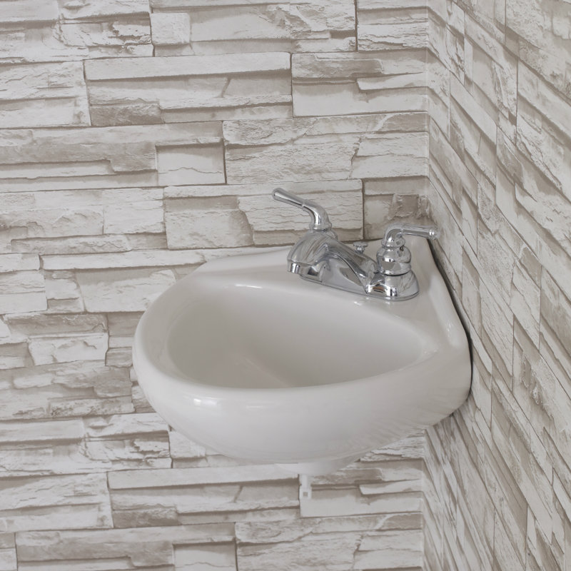Vitreous China Corner Bathroom Sink with Overflow, 4" Centers, White