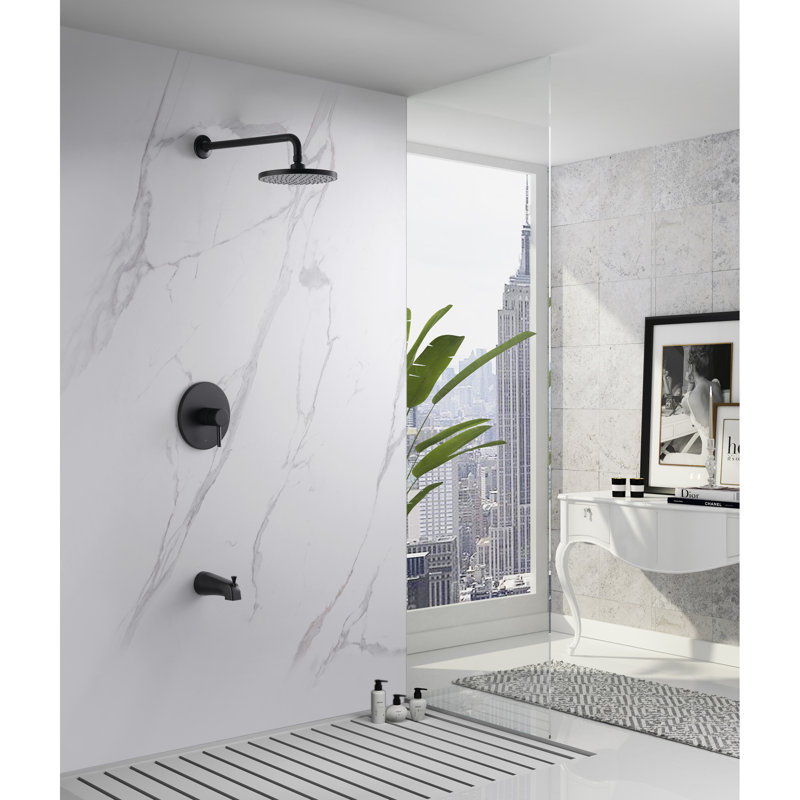 Rainfall Pressure-Balanced Tub and Shower Faucet with Rough-in Valve, Matte Black