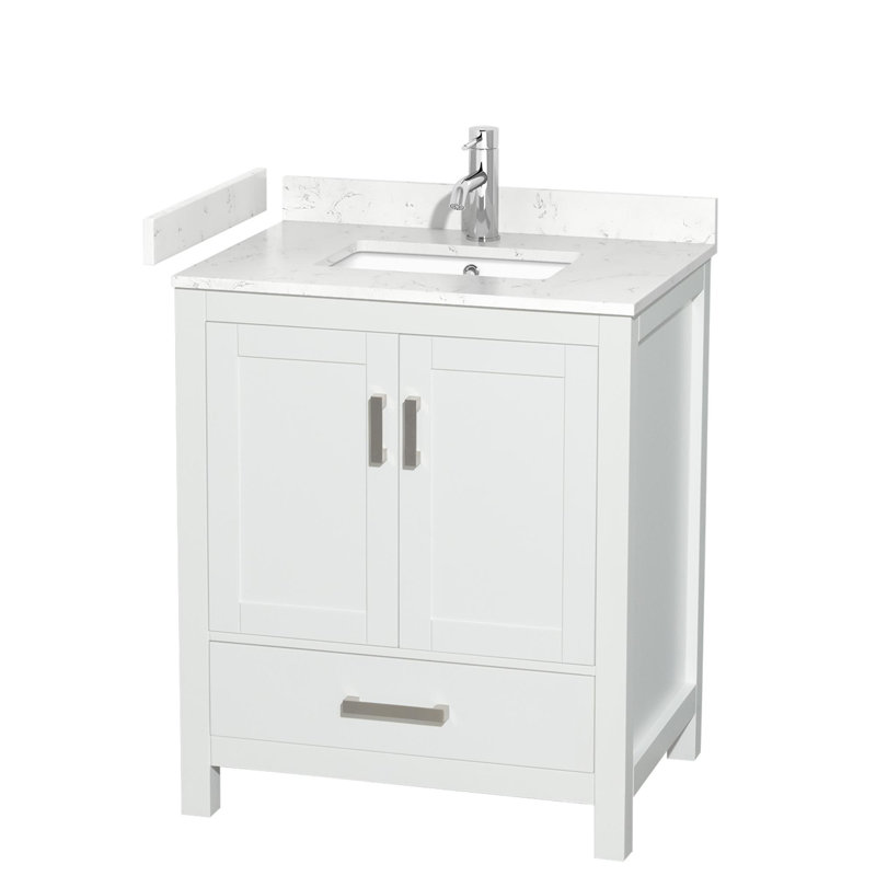 Sheffield 30" No Mirror Bathroom Vanity Set, Carrara Cultured Marble, White, 30"