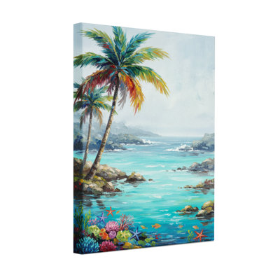Plants &Flowers Tropical Beach With Palm Trees And Coral Reef