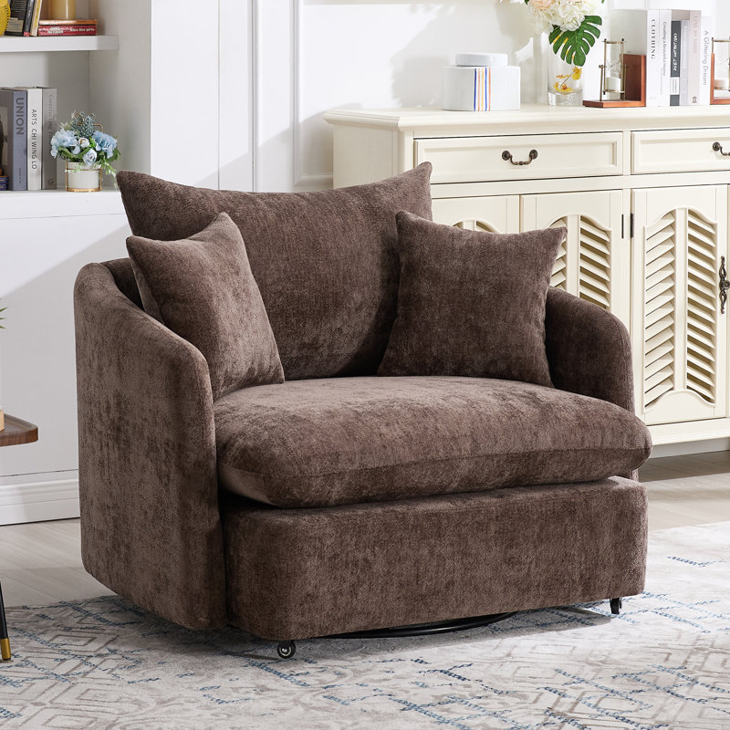 46" Oversized Swivel Chair Upholstered Deep Seat Accent Chair With 2 Pillows Suitable For Living Room, Bedroom, Lounge, Office