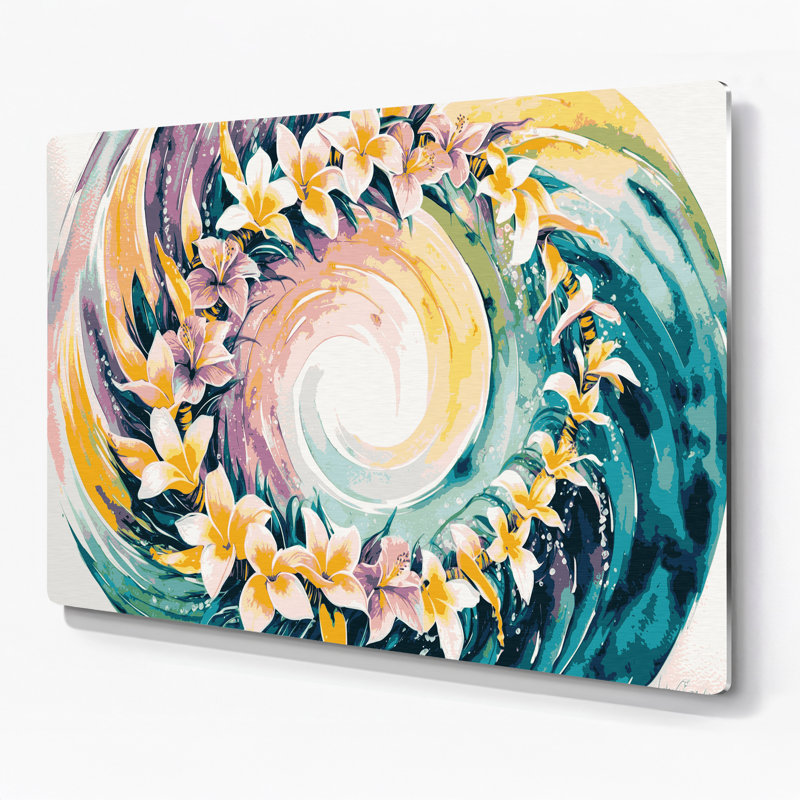 Art mural hawaïen en métal beige Leis, H 12 po x l 18 po