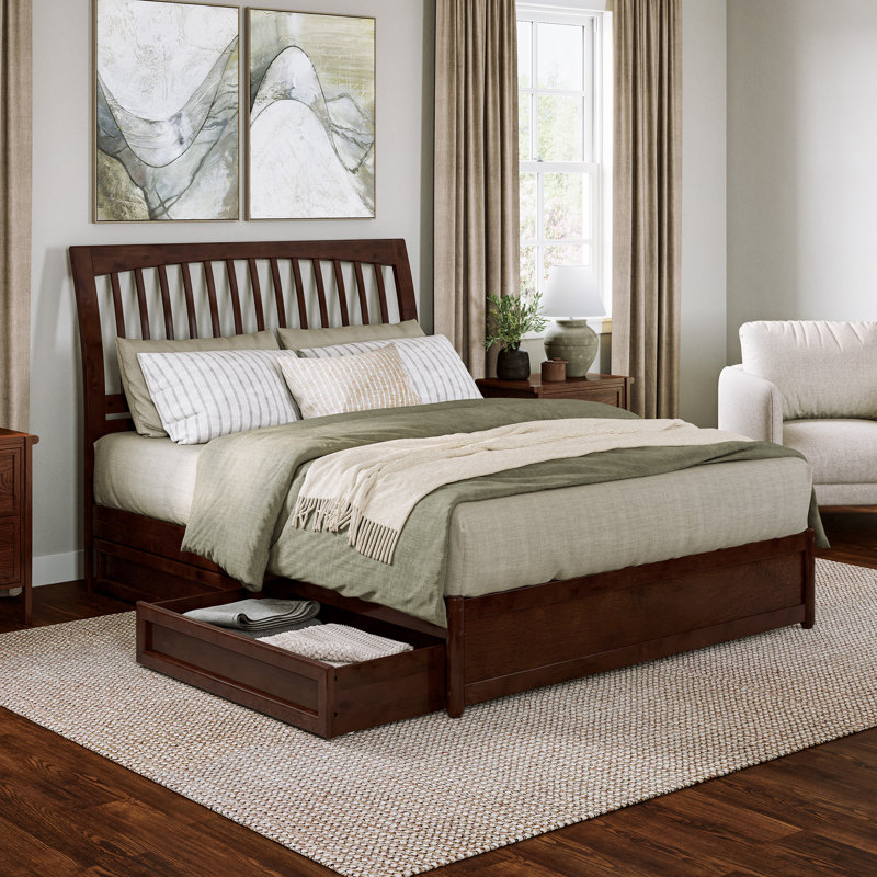 Imarion Platform Bed with Panel Footboard and Storage Drawers, Walnut, Queen